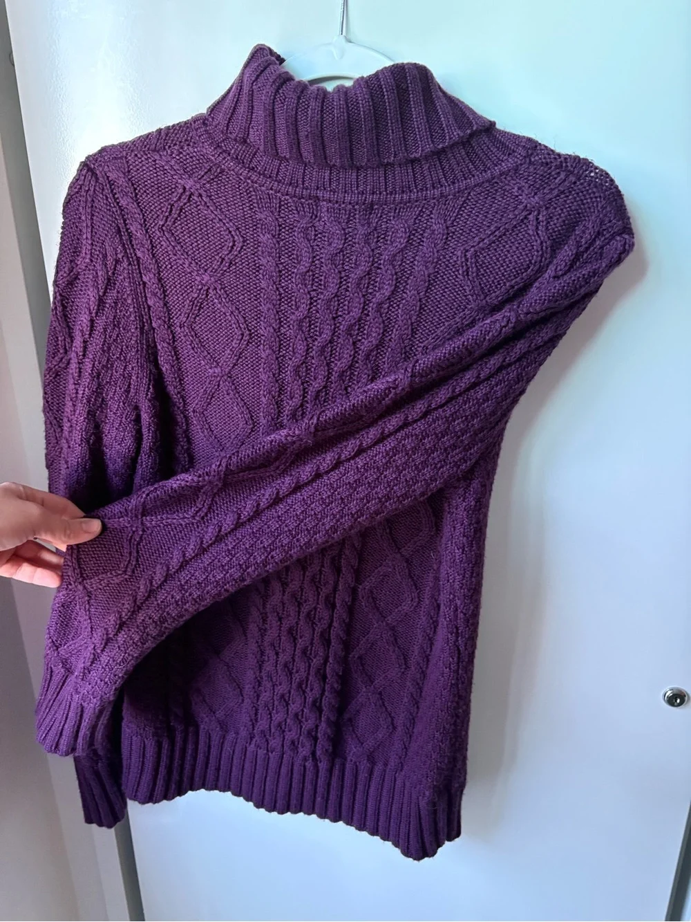 50% Wool L.L. Bean Purple Cable Knit Turtleneck Sweater💜 - Picture 5 of 6